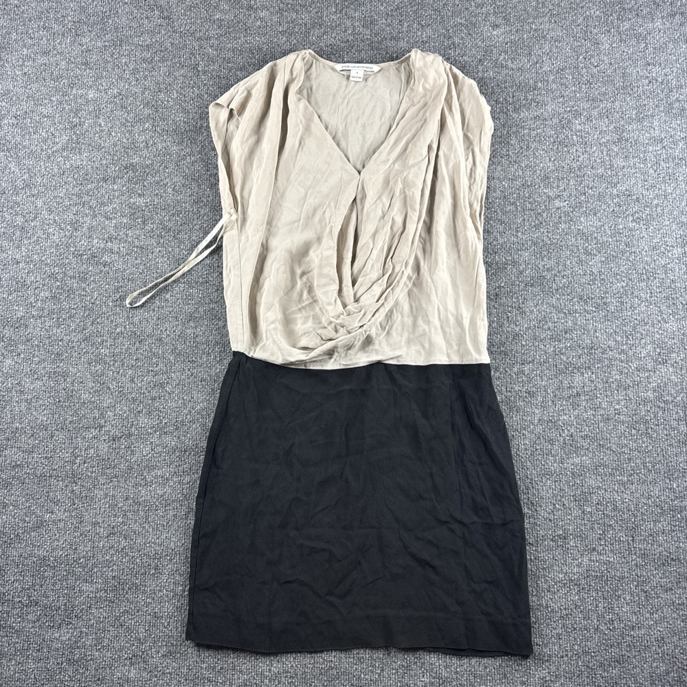 Diane Von Furstenberg DVF Reara Dress Womens 8 Ivory Black Silk Drape V Neck